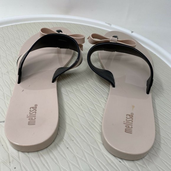 Melissa Shoes Jelly Sandals Flip Flops 10 Bow Vegan Plastic Pink Black Brazil - Picture 5 of 12